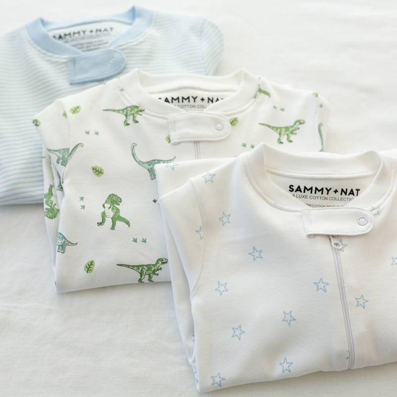 Classic Stripe Zipper Romper in Light Blue details 2