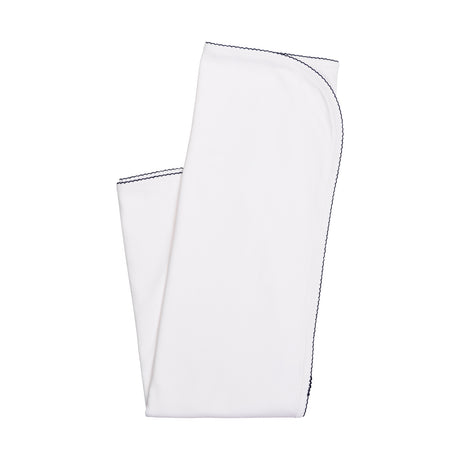 Blanket in White with Navy Picot Trim