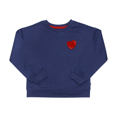 Frankie Sweatshirt with Heart in Washed Indigo Big Kid