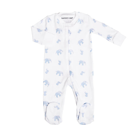 Tiny Elephant Zipper Romper in Blue no feet