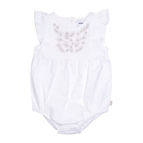 Joan Ruffle Embroidered Bubble in Angel White