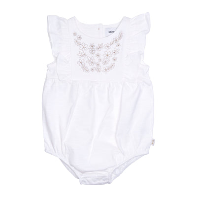 Joan Ruffle Embroidered Bubble in Angel White
