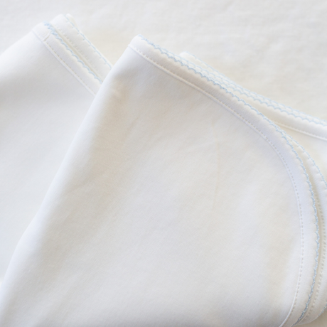 Blanket in White with Light Blue Picot Trim details