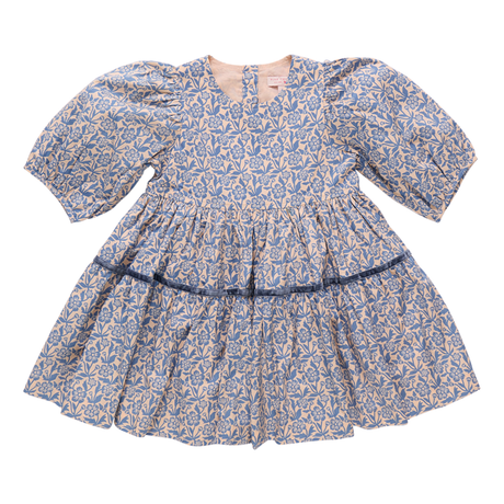 Floral dress with puff sleeves on a white background