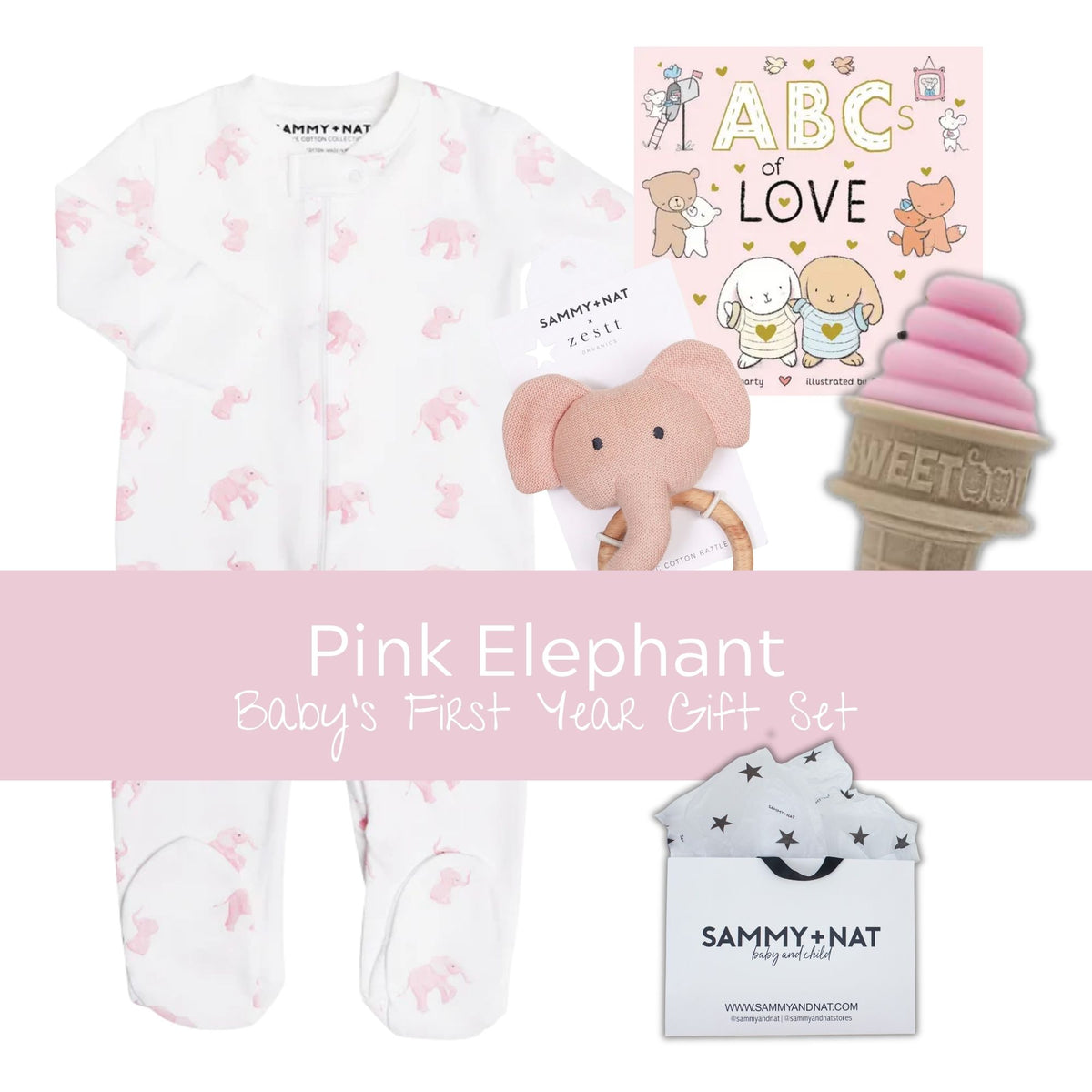 Baby Girls Elephant Print Babygrow Gift Set - Set of 3