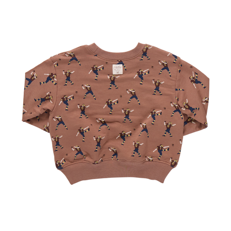 Brown sweatshirt with football player pattern on a white background