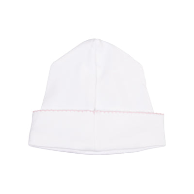 Receiving Hat in White with Light Pink Picot Trim
