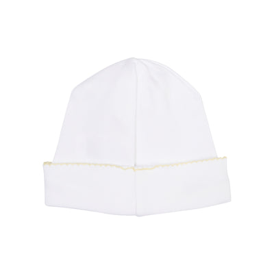Receiving Hat in White with Yellow Picot Trim
