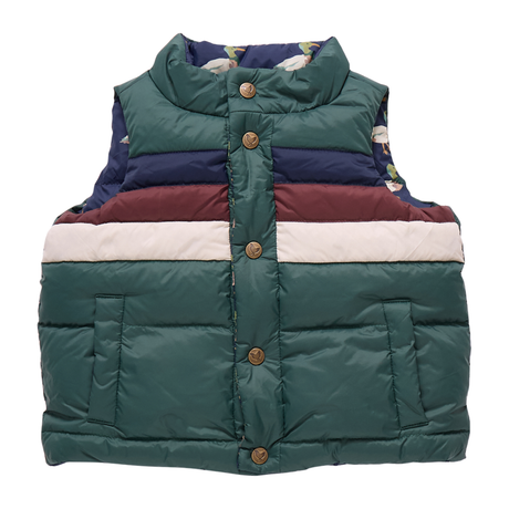 Multicolored quilted vest with floral lining on a white background