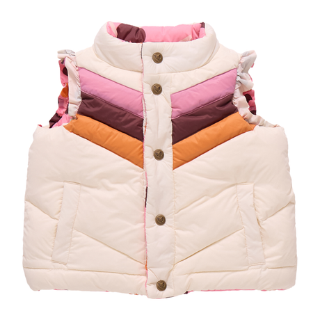 Colorful quilted vest with a white background