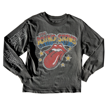 Rolling Stones Tongue Long Sleeve Tee in Vintage Black