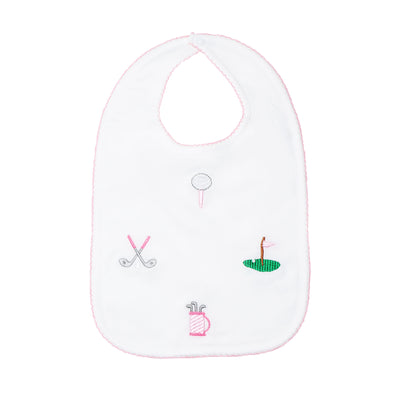 golf embroidered bib in pink