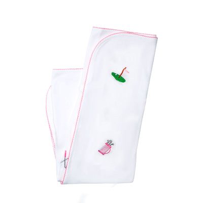 golf embroidered blanket in pink