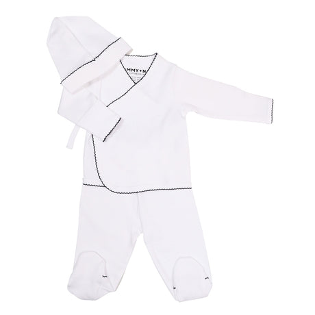 Take Me Home Set in White with Navy Picot Trim