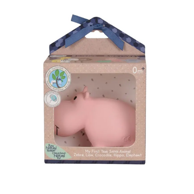 Hippo Natural Organic Rubber Teether, Rattle & Bath Toy in a box