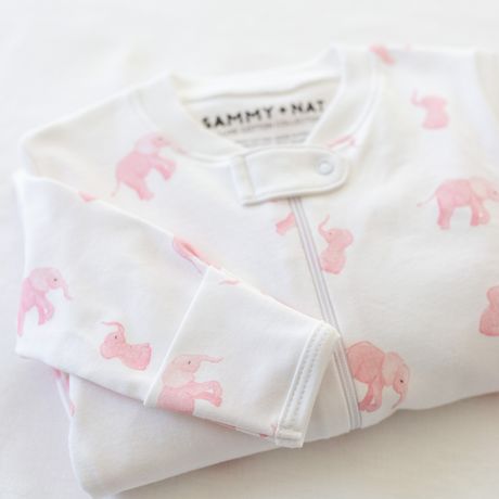 Tiny Elephant Zipper Romper in Pink details