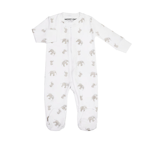 Tiny Elephant Zipper Romper in Grey no feet