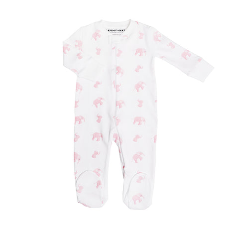 Tiny Elephant Zipper Romper in Pink no feet
