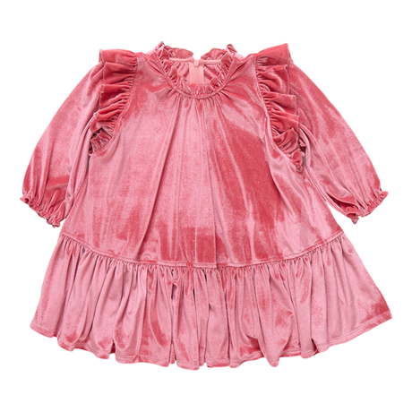 pink long sleeve velvet dress on white background