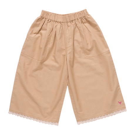 Khaki short with lace trim on bottom