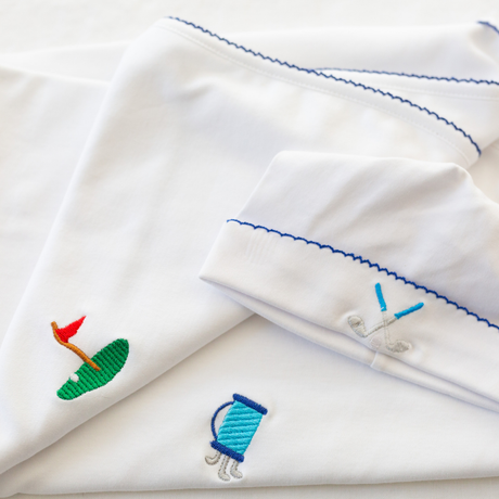 Golf Embroidered Blanket in Blue details