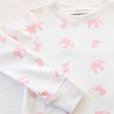 Tiny Elephant Pajama Set in Pink details