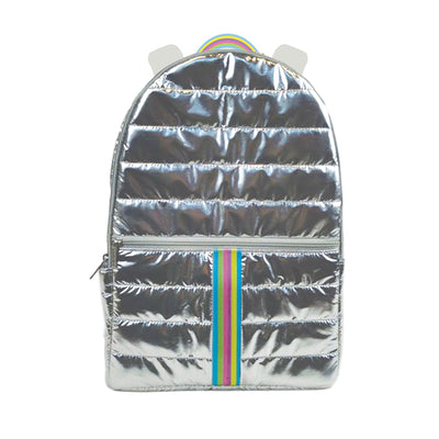 Silver Metallic Rainbow Puffer Backpack