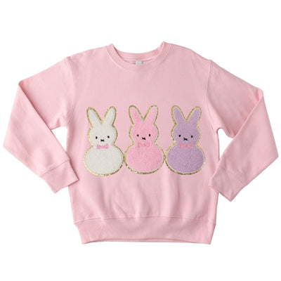 Chenille Bunny Trio Sweatshirt in Pink