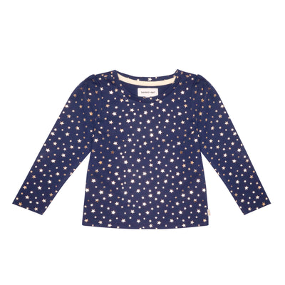 navy shirt with gold stars