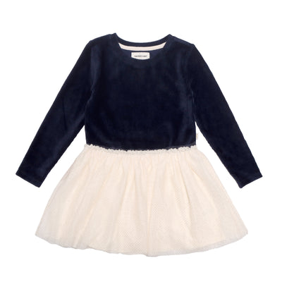 navy corduroy dress with tulle skirt