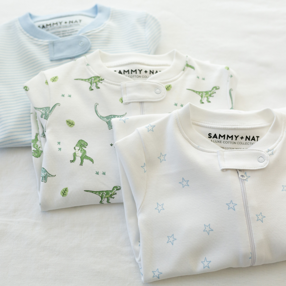 Classic Stripe Zipper Romper in Light Blue details 2