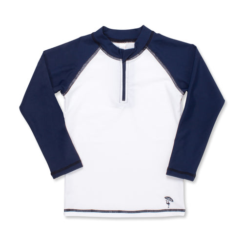 rashguard in navy and white