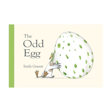 Book cover of 'The Odd Egg' by Emily Gravett with a cartoon duck and large spotted egg.