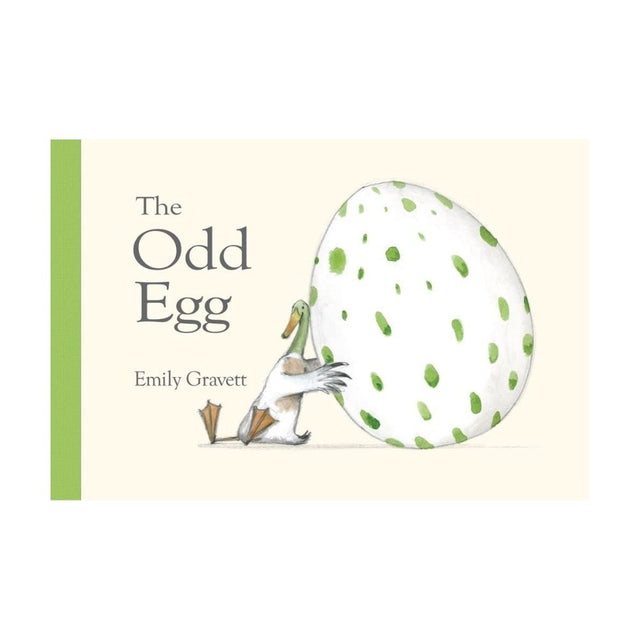 Book cover of 'The Odd Egg' by Emily Gravett with a cartoon duck and large spotted egg.