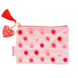 Red and Pink Pom-Pom Pouch