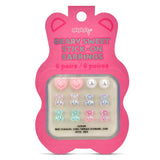 Pack of beary sweet stick-on earrings with pink packaging
