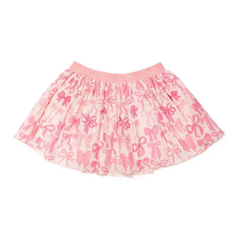 Pink skirt with bow pattern on a white background