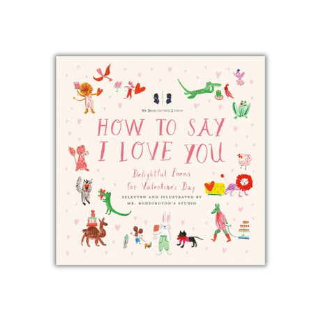 Book cover of 'How to Say I Love You' with colorful illustrations on a light pink background