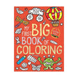 Coloring book cover with various illustrations and text on a red background