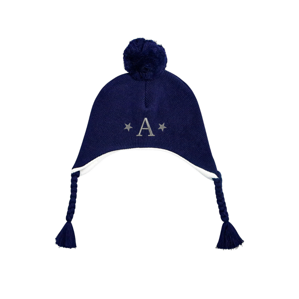 Knit Pom Pom Hat in Navy