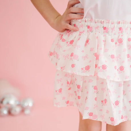 Floral skirt with pink flowers on a pink background