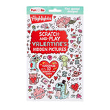 Scratch-and-play Valentine's hidden pictures packaging with colorful illustrations on a white background.