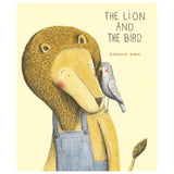 Book cover of 'The Lion and The Bird' by Marianne Dubuc with a large animal wearing overalls and a small bird on its shoulder.