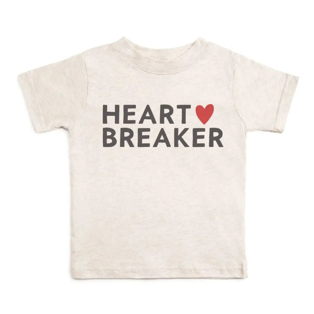 Beige t-shirt with 'HEART BREAKER' text and a red heart on a white background