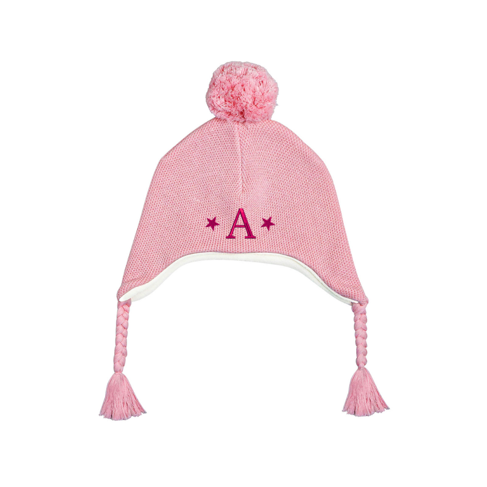 Knit Pom Pom Hat in Light Pink