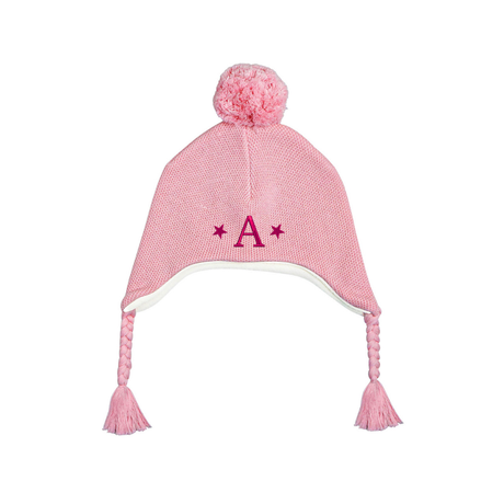 Knit Pom Pom Hat in Light Pink