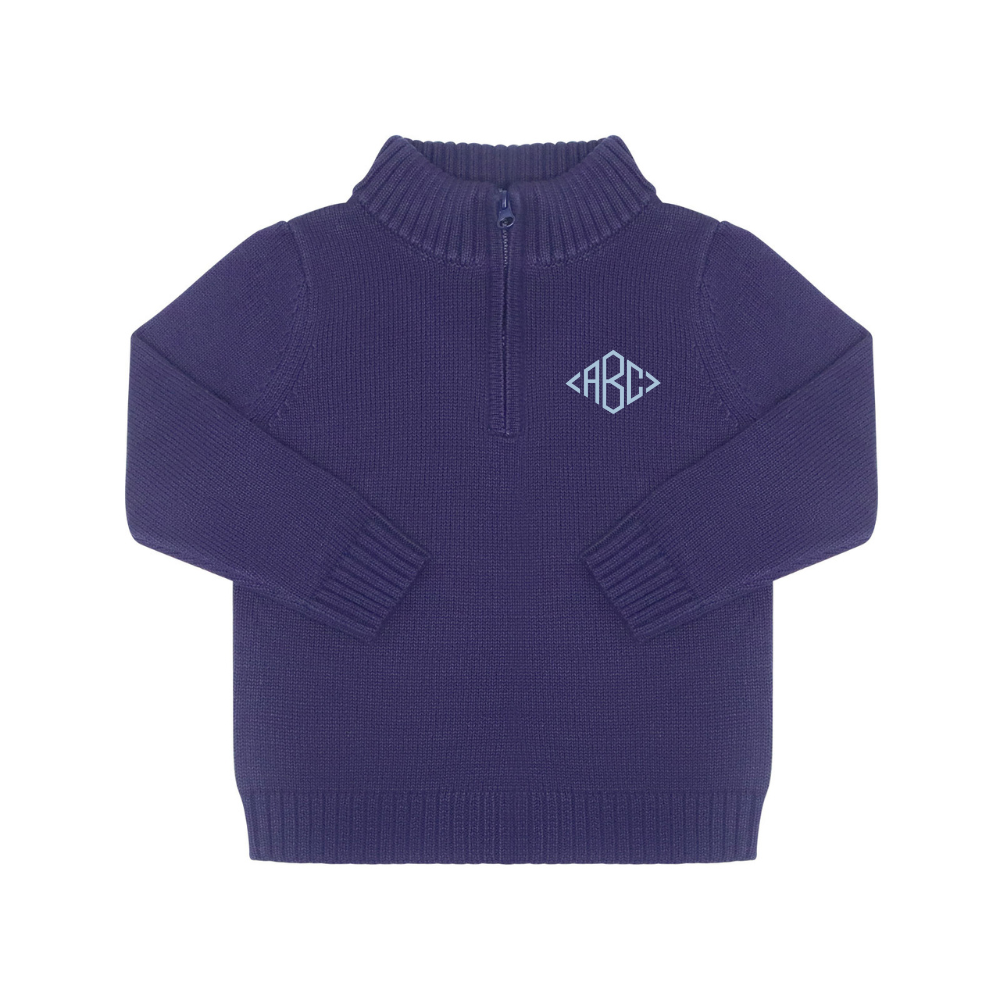 Knit Quarter-Zip Cotton Sweater in Navy