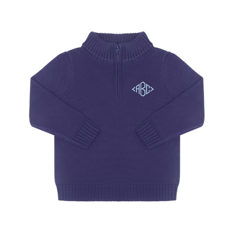 Knit Quarter-Zip Cotton Sweater in Navy