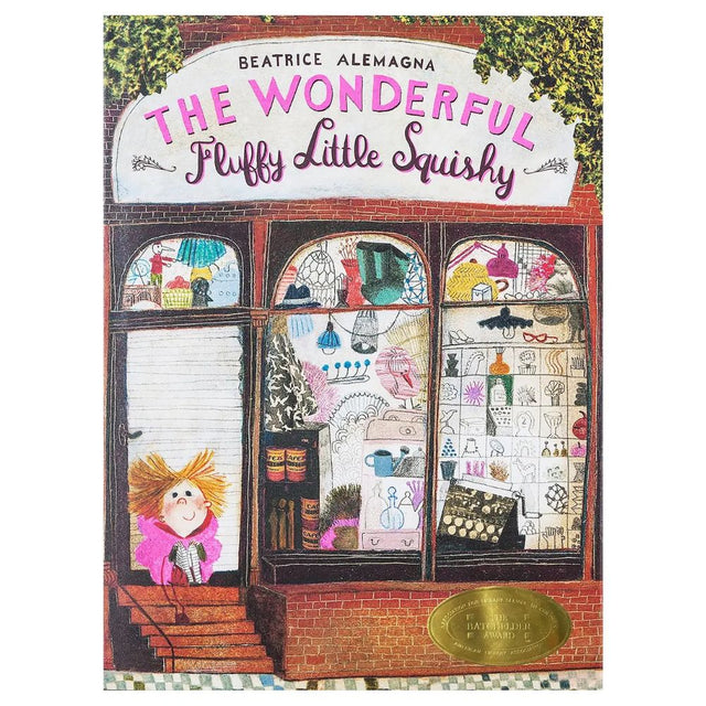 Book cover of 'The Wonderful Fluffy Little Squishy' with a store front illustration and character.