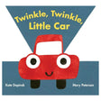 Book cover of 'Twinkle, Twinkle, Little Car' with a red car illustration on a blue background.